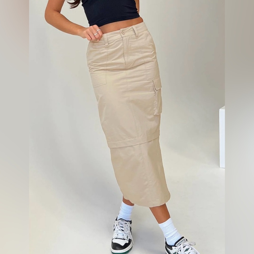 Princess Polly cargo tan midi skirt (US 4 / S)